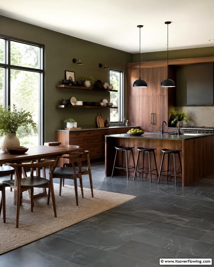 Pistachio Green Walls with Chocolate Brown Accents - 25 Warm Green and Brown Kitchen Design Ideas