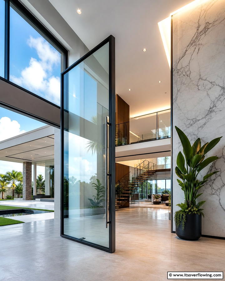 Pivot Glass Doors for Modern Sophistication - 25 Glass Front Doors Ideas to Brighten Your Entryway
