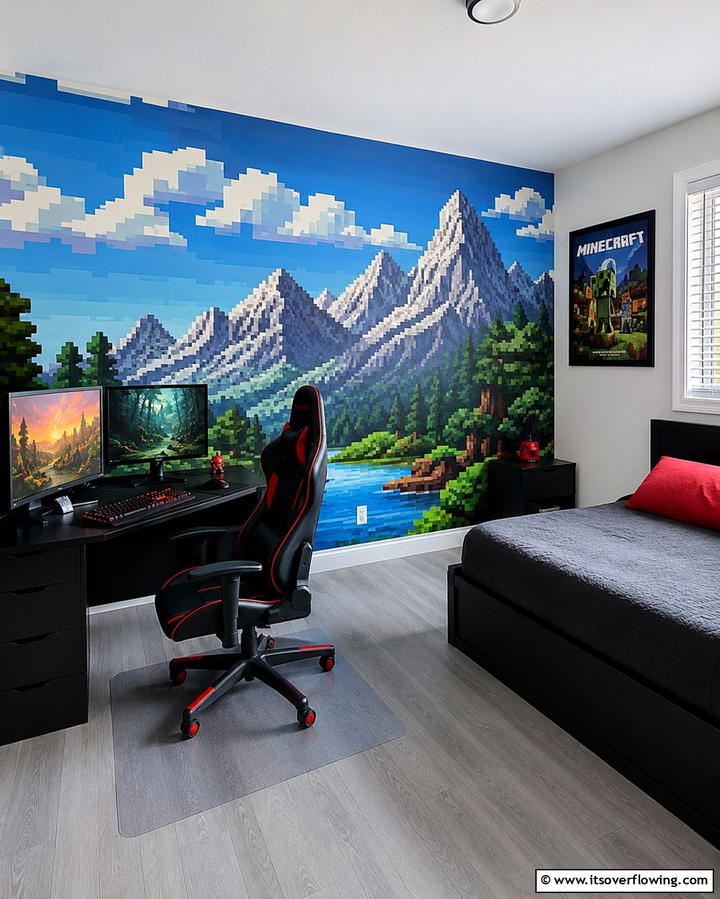 Pixel Art Wall Murals - 30 Minecraft Bedroom Ideas for Block-Inspired Fun