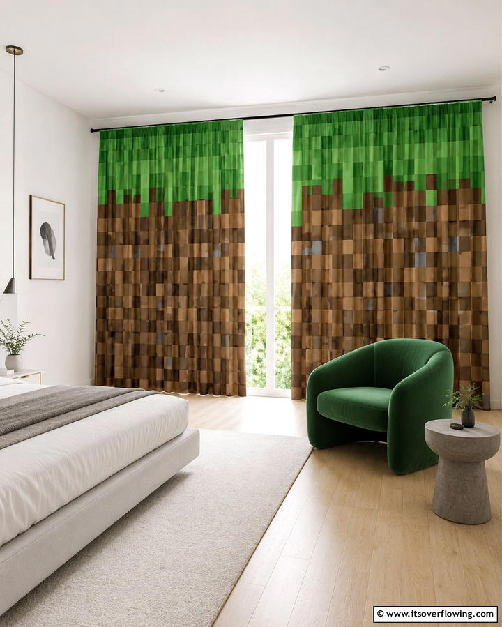 Pixelated Curtains - 30 Minecraft Bedroom Ideas for Block-Inspired Fun