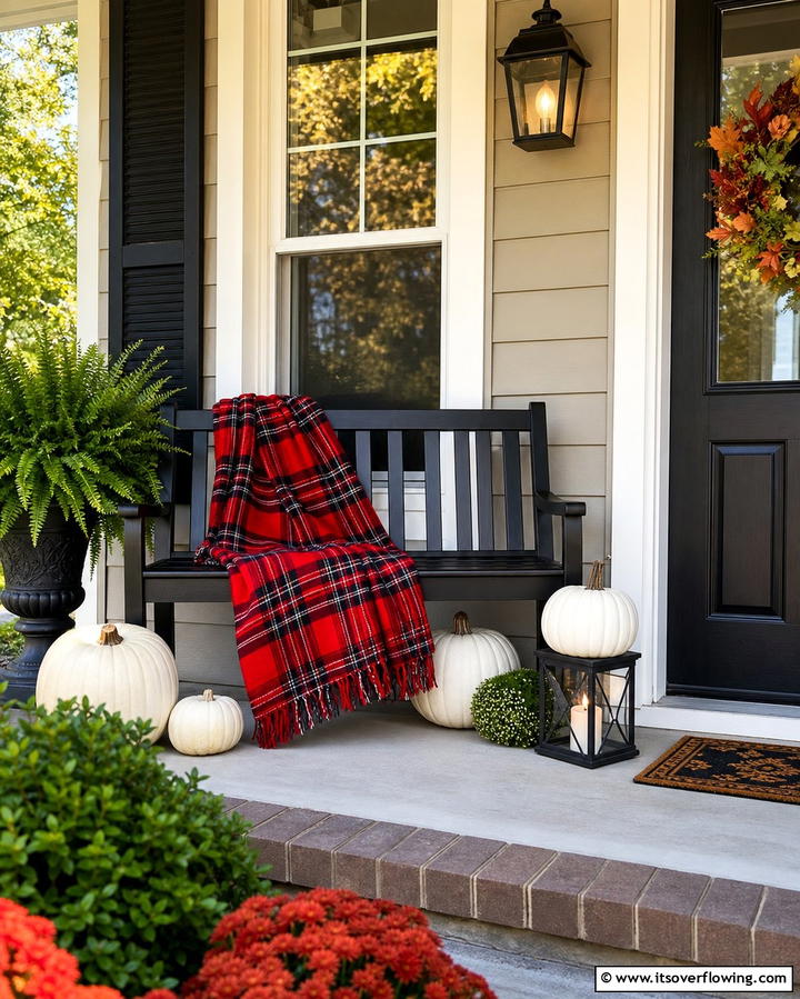 Plaid Blankets as Decor - 25 Front Door Fall Decor Ideas for a Welcoming Entrance