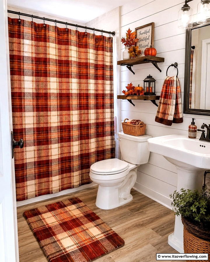 Plaid Patterns for Accessories - 25 Fall Bathroom Decor Ideas for a Seasonal and Stylish Update
