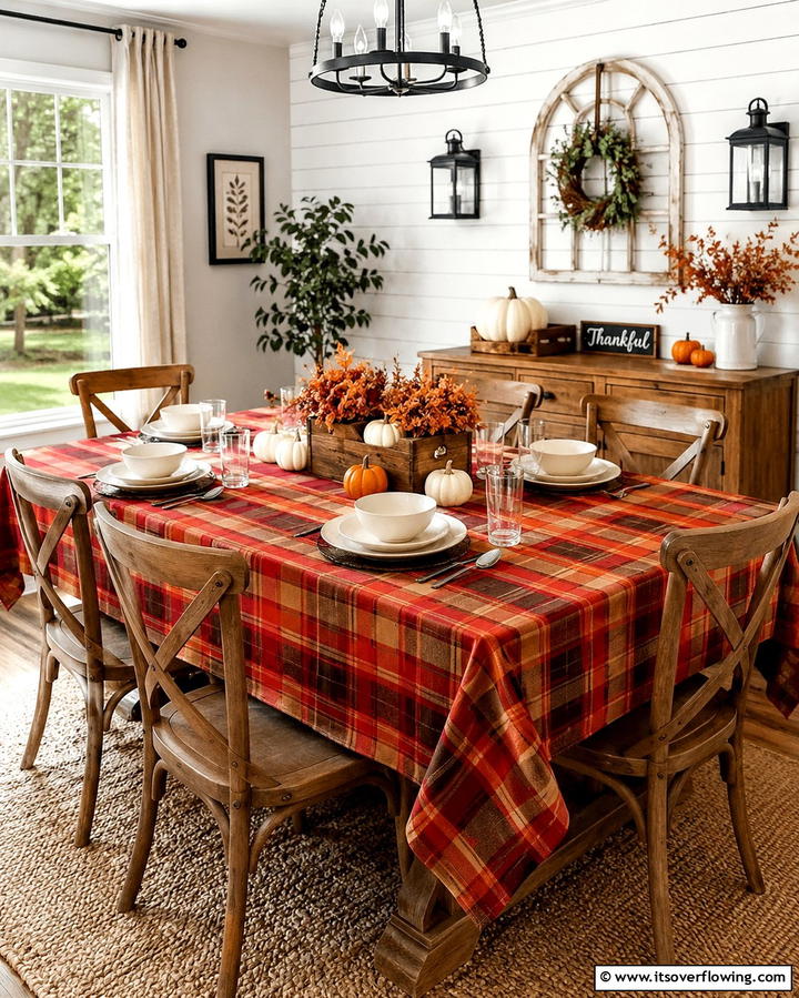 Plaid Tablecloth Elegance - 25 Fall Table Decor Ideas for a Seasonal and Festive Dining Experience