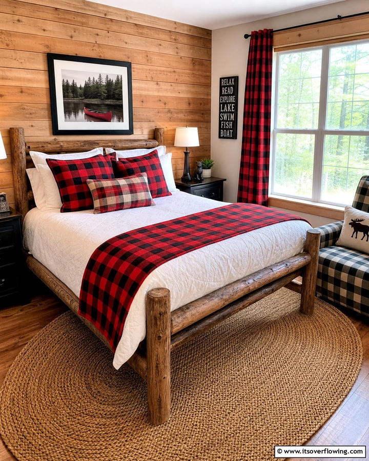 Plaid and Checkered Accents - 25 Cozy Cabin Bedroom Ideas for a Rustic Escape