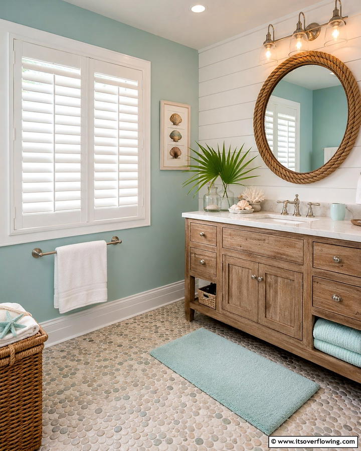 Plantation Shutters for a Coastal Vibe - 25 Beautiful Bathroom Window Treatment Ideas for Privacy