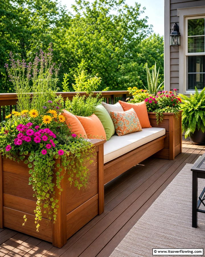 Planter Benches for Dual Functionality - 25 Deck Decorating Ideas With Plants for a Lush Outdoor Space
