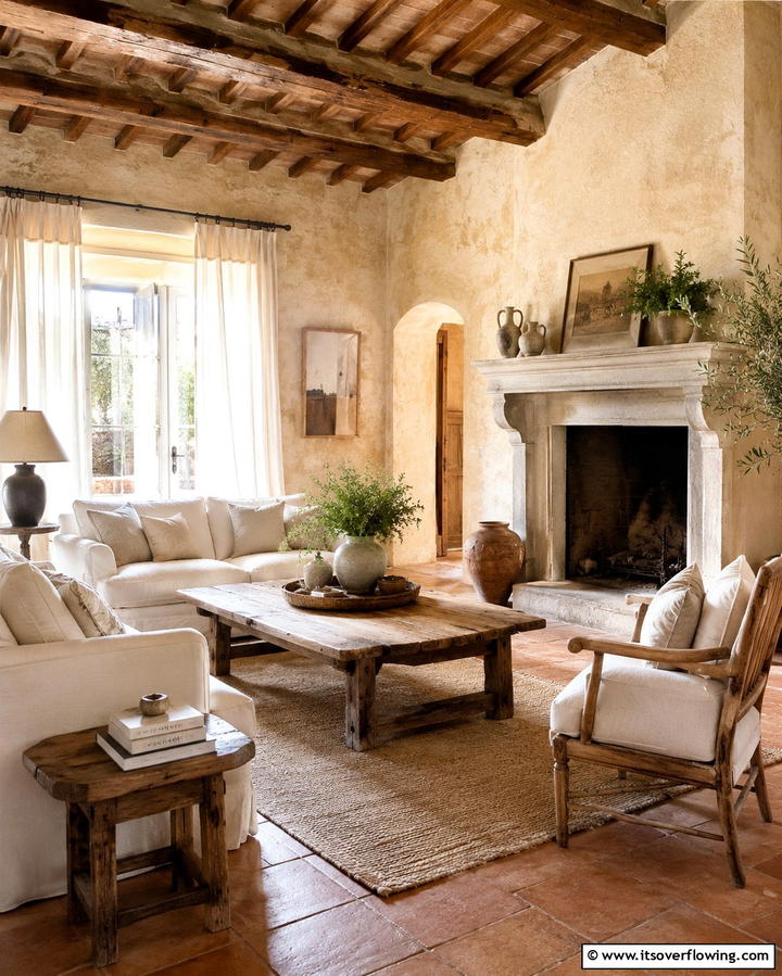 Plaster Walls - 20 Tuscan Living Room Ideas for a Cozy Feel