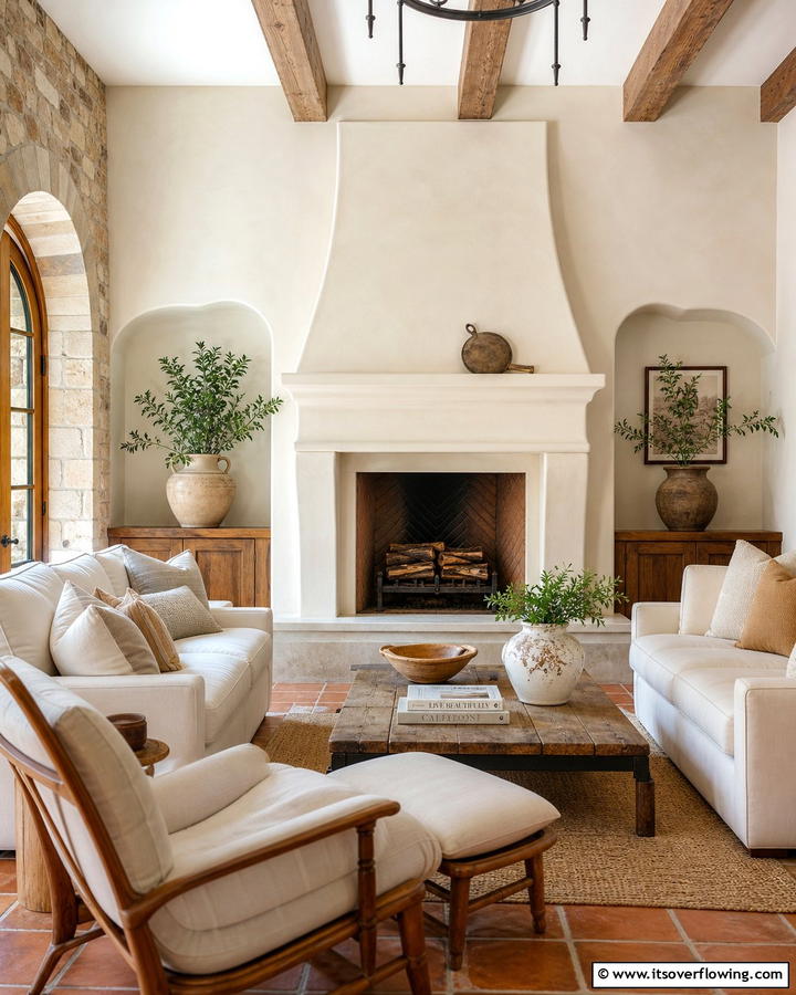 Plastered Fireplace Surrounds - 20 Mediterranean Fireplace Ideas for a Warm Ambiance