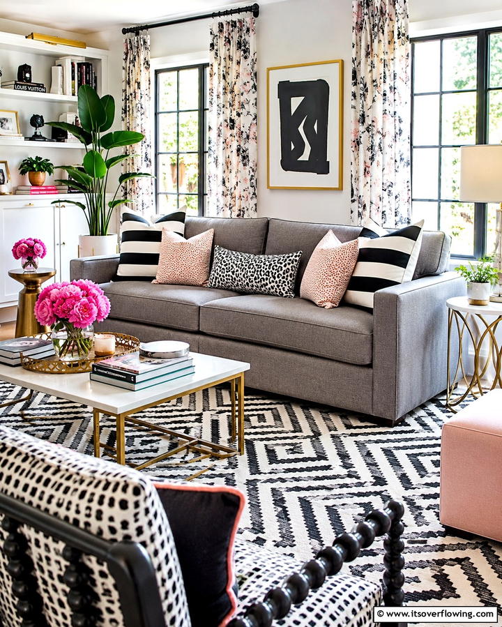 Play with Patterns for Visual Interest - 30 Grey Couch Living Room Styling Ideas for Cozy Spaces