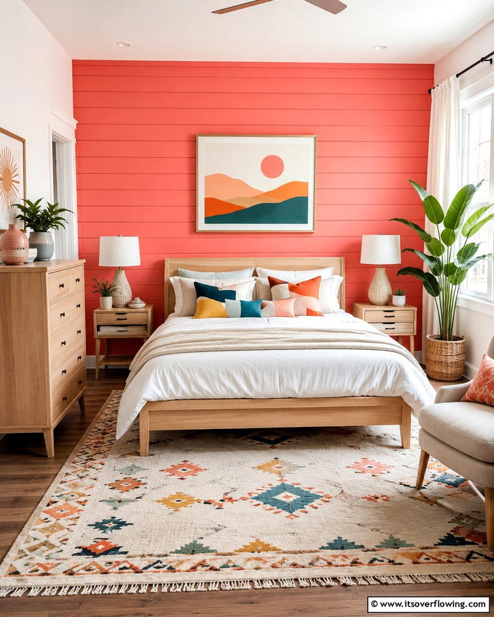 Playful Accent Wall in Vibrant Colors - 25 Shiplap Bedroom Ideas for a Cozy and Chic Retreat