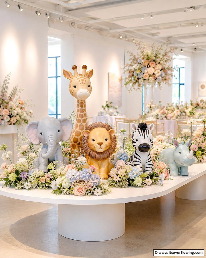 Playful Animal Figurine Display - 30 Baby Shower Centerpiece Ideas for Adorable Themes