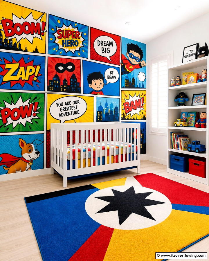 Playful Comic Art - 30 Nursery Accent Wall Ideas for a Charming Baby Room