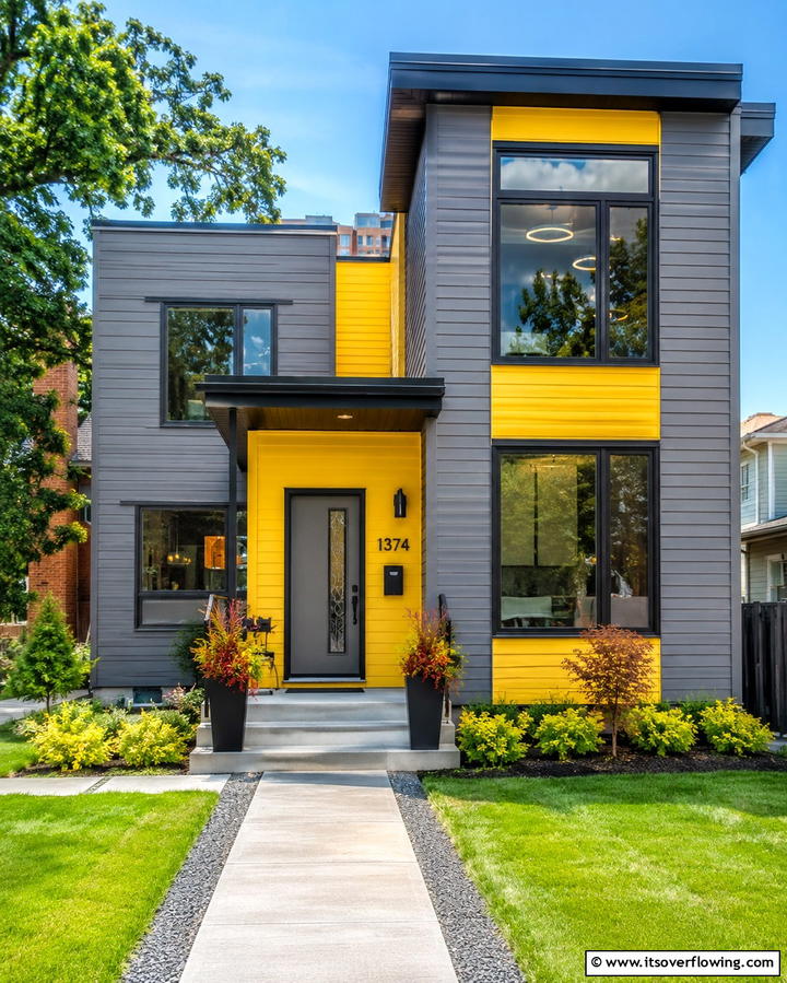 Playful Contrast with Yellow and Gray - 20 Two-tone Siding Designs for Modern Home Exteriors