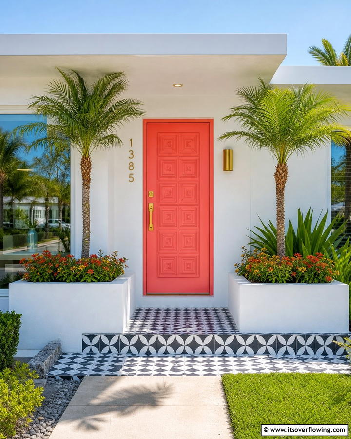Playful Coral - 30 Retro Mid-Century Front Door Colors to Boost Curb Appeal