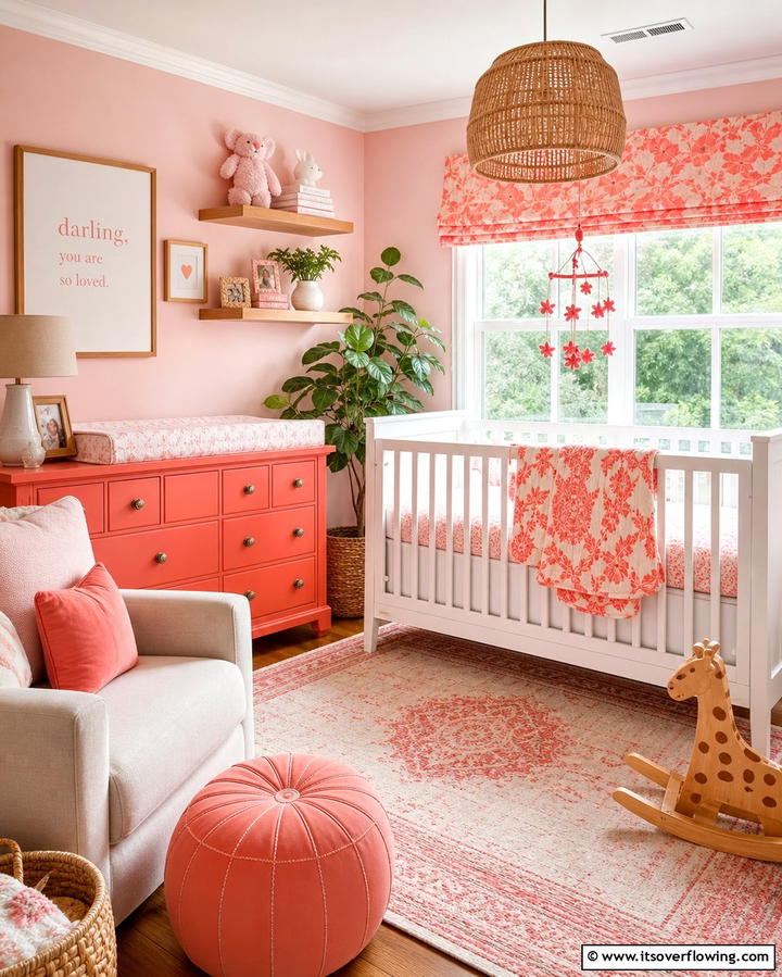 Playful Coral Pink Nursery - 25 Monochromatic Color Schemes for Rooms