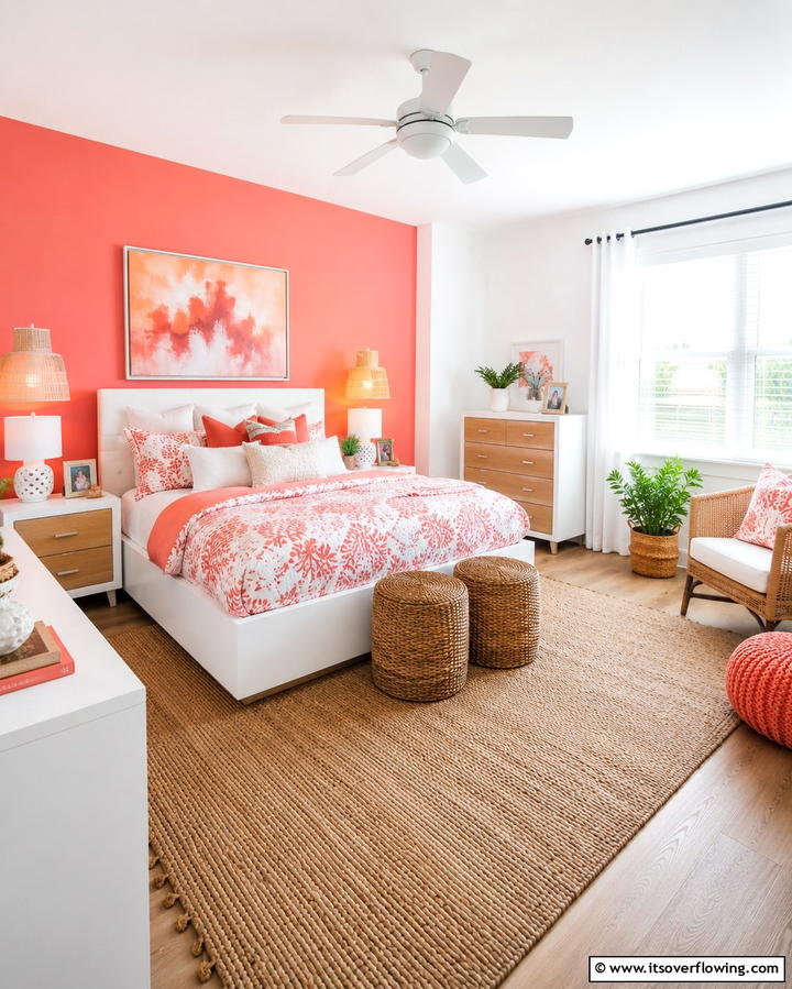Playful Coral - 25 Colorful Bedroom Ideas to Brighten Your Space