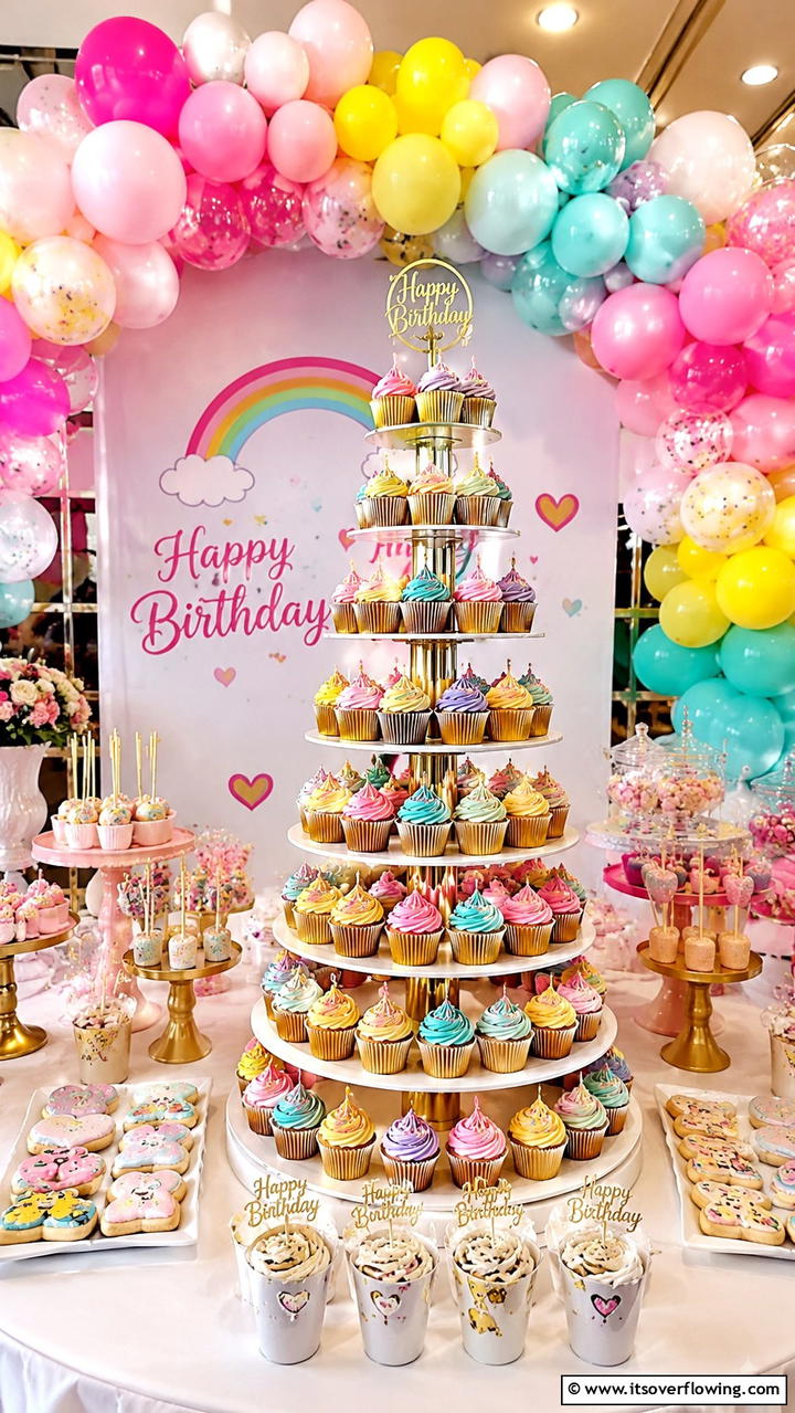 Playful Cupcake Tower - 30 Birthday Decoration Ideas for Memorable Celebrations