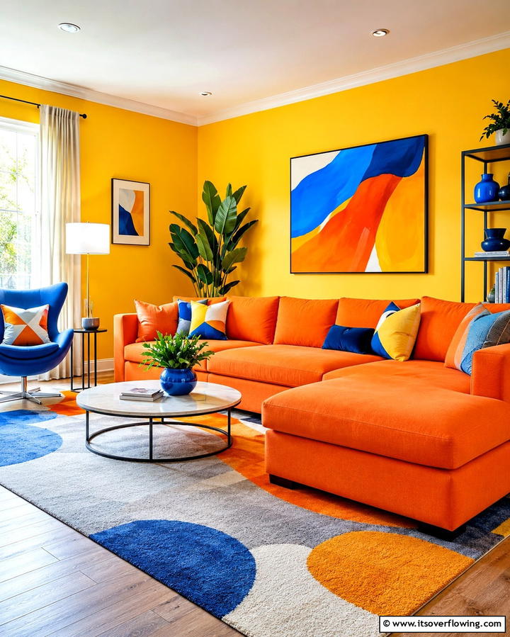 Playful Energy with Bright Colors - 25 Orange Couch Living Room Ideas for a Vibrant Space