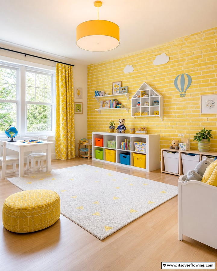 Playful Energy with Yellow Brick Wallpaper - 25 Brick Wallpaper Ideas to Transform Your Interior Spaces