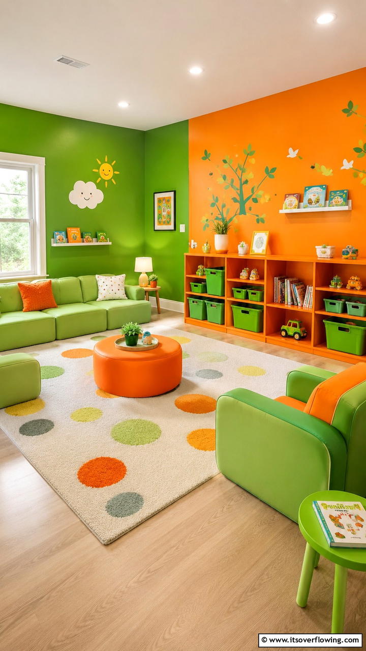 Playful Green and Orange Kids Living Space - 30 Green and Orange Living Room Ideas for Bold Style