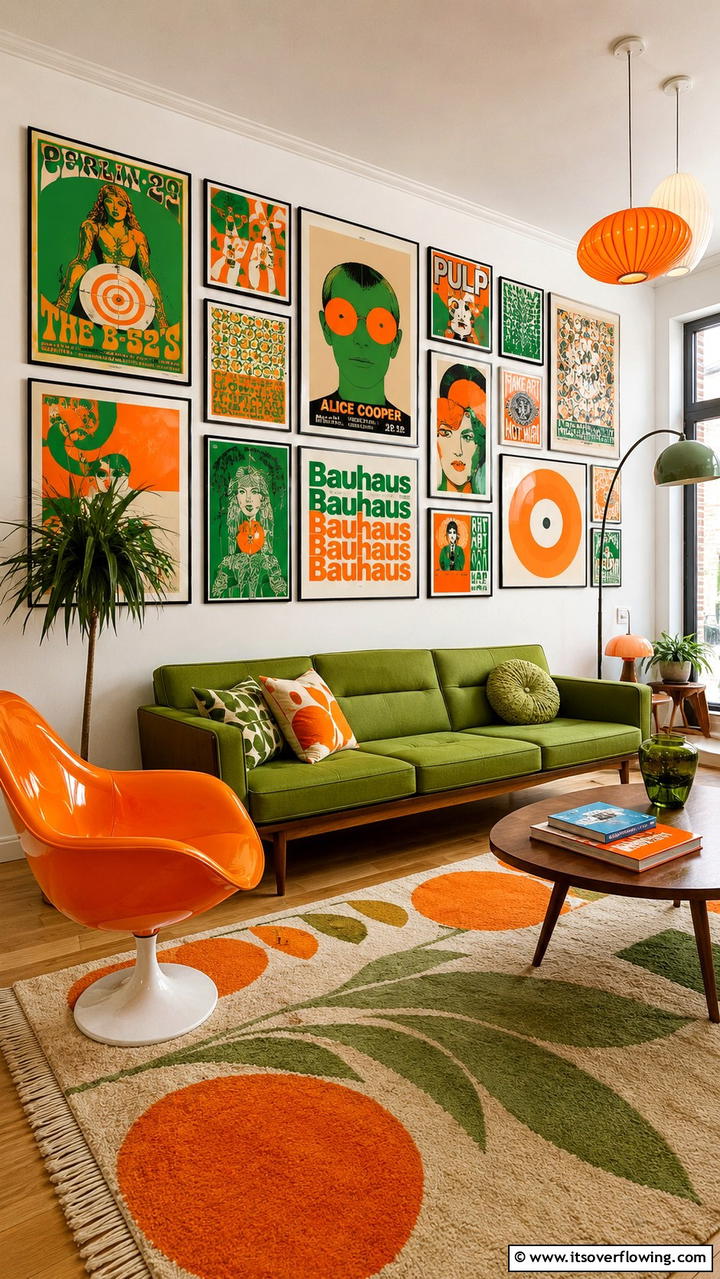 Playful Green and Orange Retro Pop Art Pieces - 30 Green and Orange Living Room Ideas for Bold Style