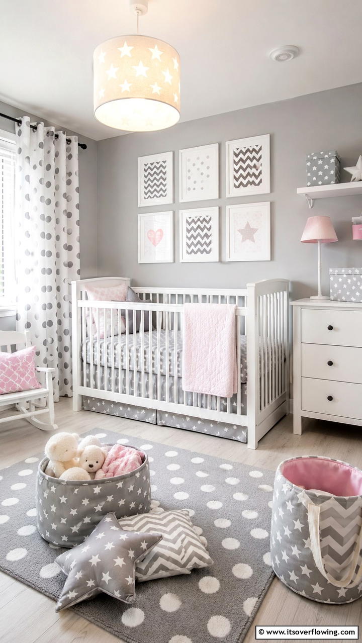 Playful Grey Patterned Accessories - 30 Grey Nursery Ideas- Calming & Modern Baby Room Designs