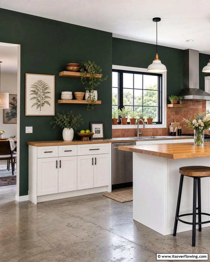 Playful Kitchen Accent - 21 Dark Green Accent Wall Ideas for Dramatic Interiors