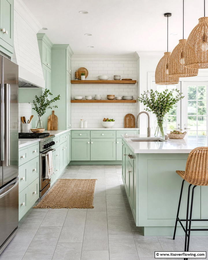 Playful Mint Refresh - 21 Kitchen Cabinet Color Ideas for Bold & Subtle Styles