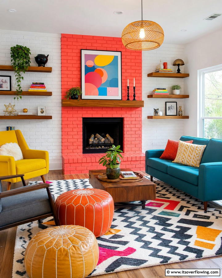Playful Modern Contrast - 21 Painted Brick Fireplace Makeovers for Modern Interiors