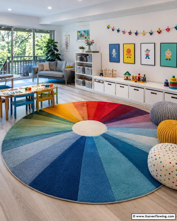 Playful Multicolored Rugs - 30 Vibrant Colorful Room Decor Ideas for Bold & Cheerful Spaces
