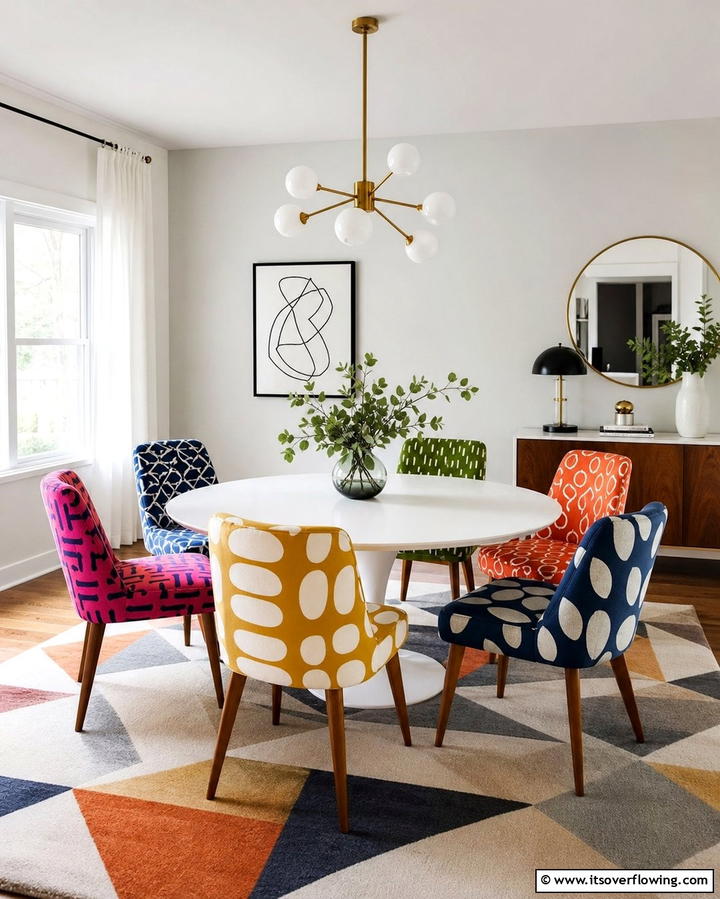 Playful Patterned Chairs - 30 Mid-Century Modern Dining Rooms with Timeless Design