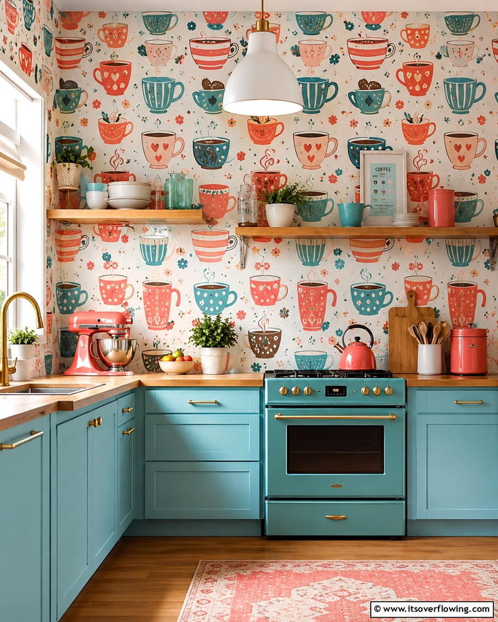 Playful Patterned Prints - 30 Kitchen Wallpaper Ideas- Bold Backsplashes & Accent Walls