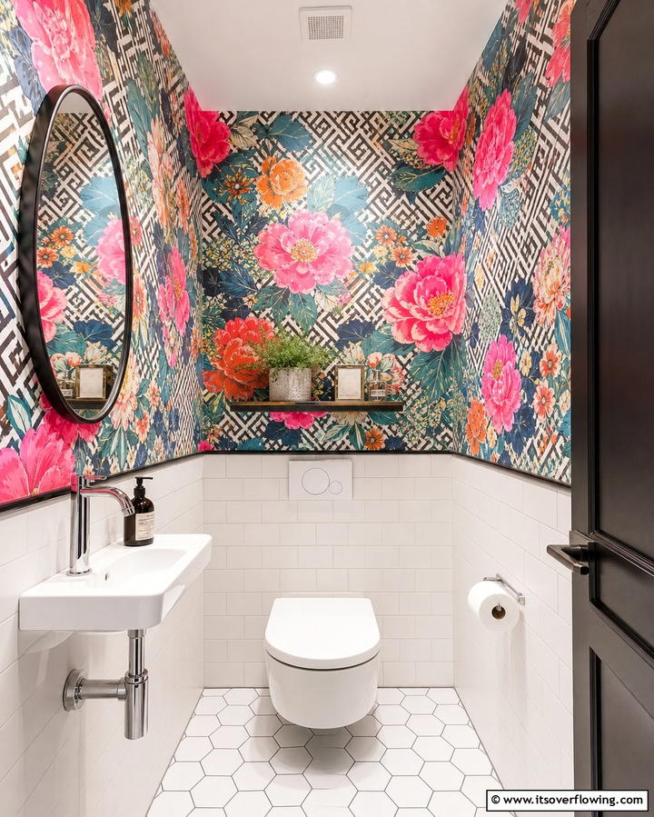 Playful Patterned Wallpaper - 25 Downstairs Toilet Ideas for Small Spaces