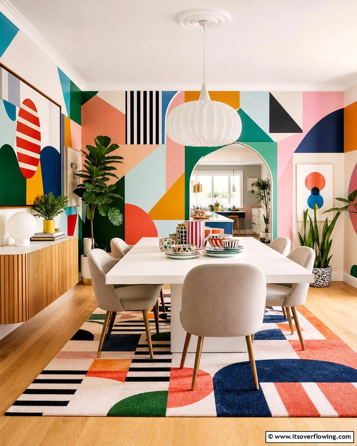 Playful Patterns and Colors on Walls - 25 Vibrant Colorful Dining Room Ideas for a Fun Space