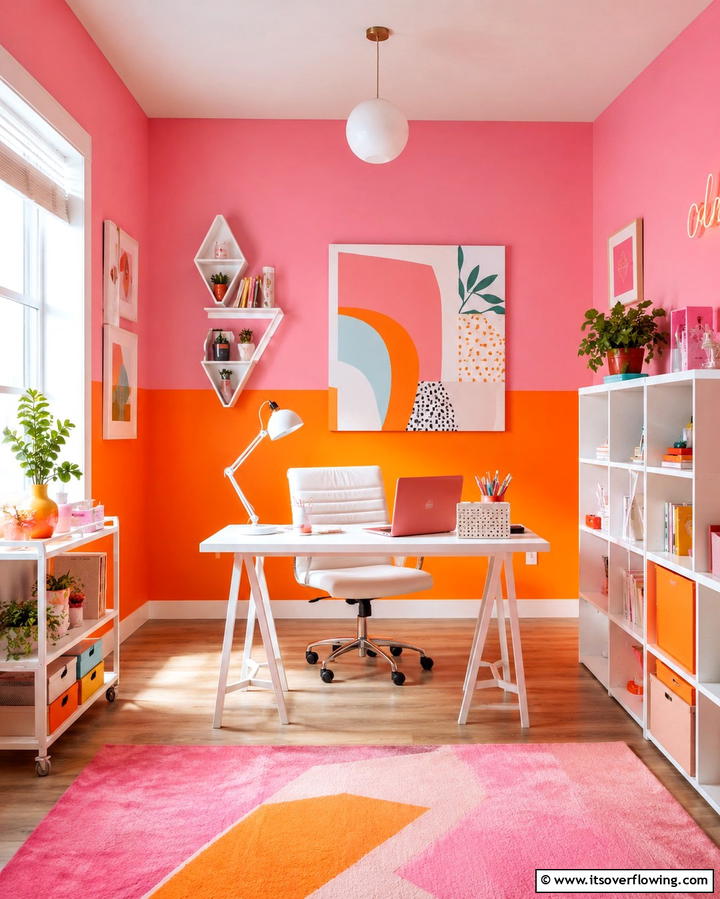 Playful Pink and Orange Fusion - 30 Two-Tone Wall Paint Ideas to Elevate Your Interior Design