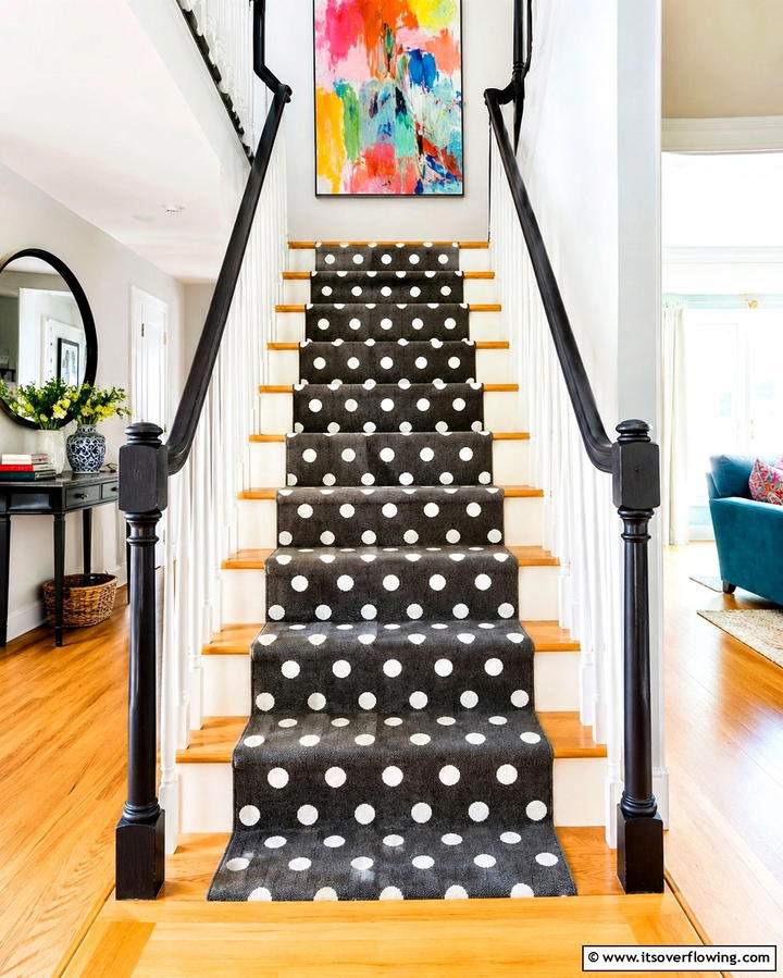 Playful Polka Dot Designs - 25 Stair Runner Ideas for Safety and Style in Your Home