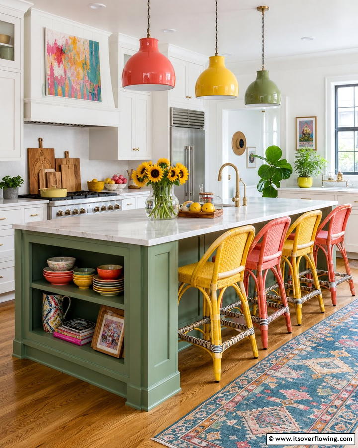 Playful Pop with Bright Accessories - 20 Sage Green Kitchen Island Ideas for a Fresh Look