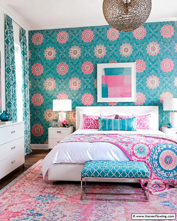 Playful Teal and Pink Decorative Pillows - 30 Teal and Pink Bedroom Ideas for Bold Modern Design