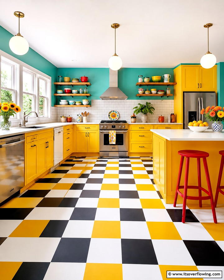 Playful and Energetic Vibes - 30 Kitchens with Checkered Floors- Retro-Inspired Designs