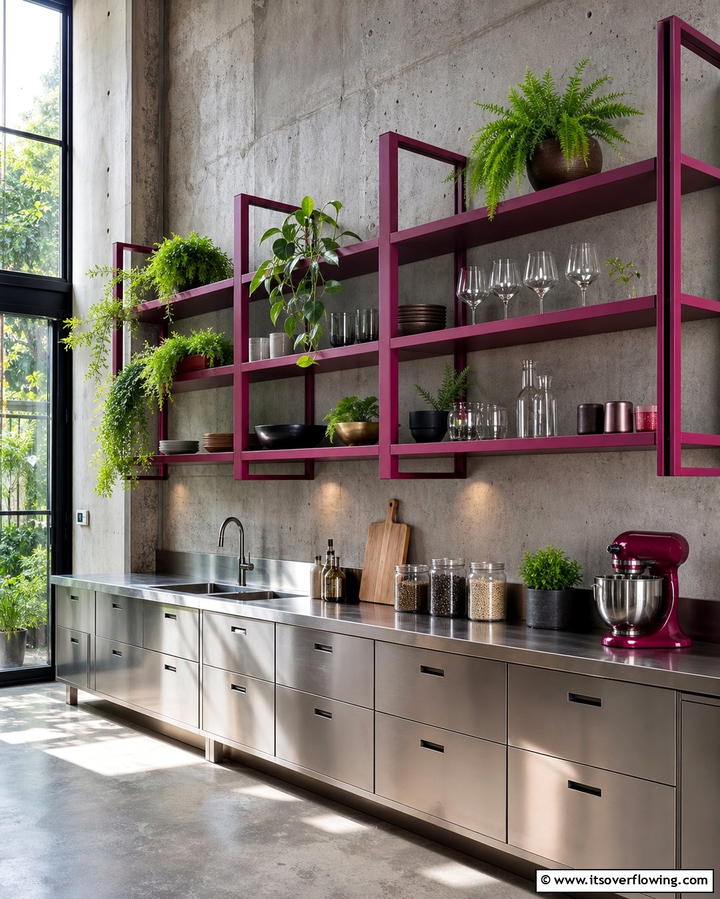 Plum Colored Shelving for a Bold Display - 25 Purple Kitchen Ideas for a Bold and Stylish Look