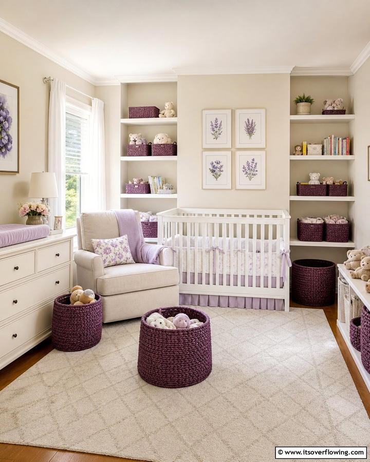 Plum Storage Baskets for Practical Organization - 20 Purple Nursery Ideas for a Dreamy Baby Room