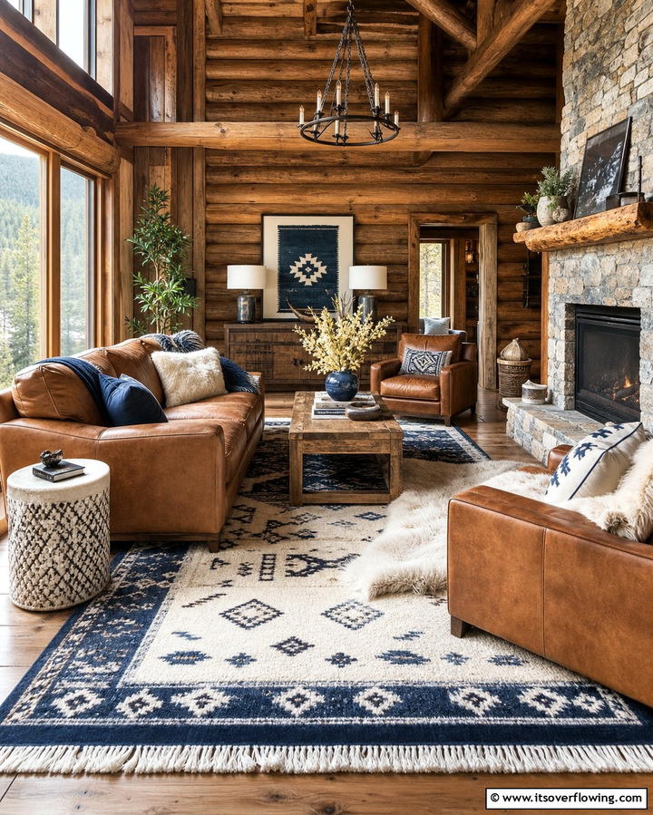 Plush Area Rugs - 25 Log Cabin Interior Design Ideas for Cozy Living