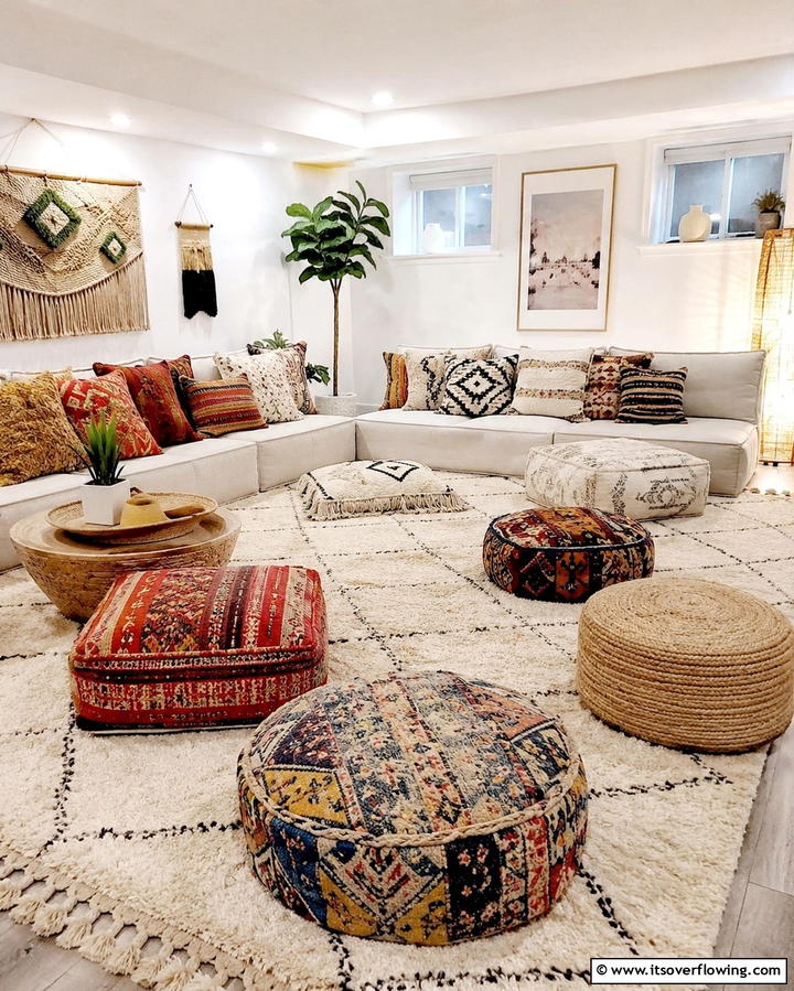Plush Basement Poufs and Floor Cushions - 30 Functional Basement Furniture Ideas for Multi-Use Spaces