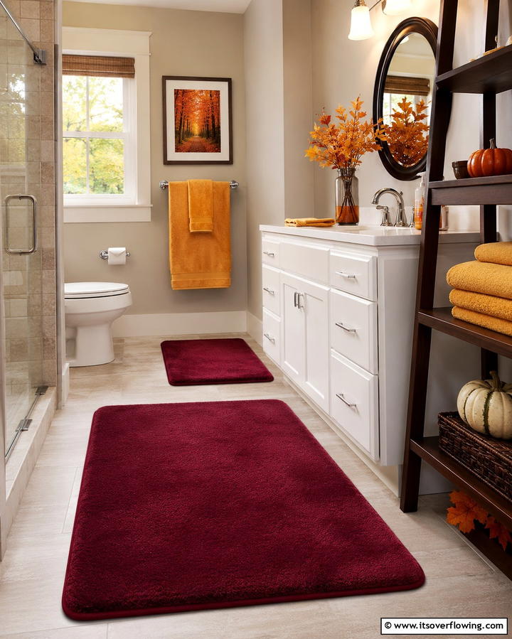 Plush Bath Mats in Warm Hues - 25 Fall Bathroom Decor Ideas for a Seasonal and Stylish Update