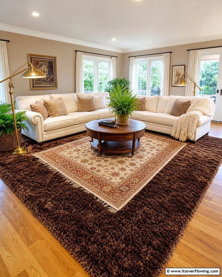 Plush Brown Rugs for Underfoot Comfort - 25 Brown Living Room Ideas for Warm and Cozy Vibes