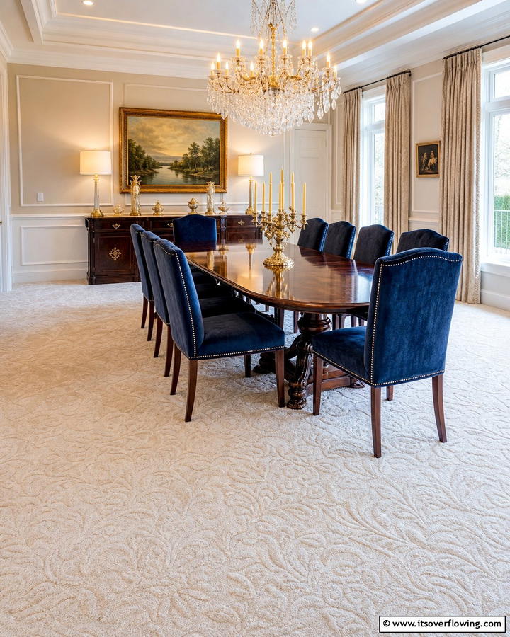 Plush Carpeting for a Luxurious Feel - 20 Cozy Carpeted Dining Room Ideas for Comfort