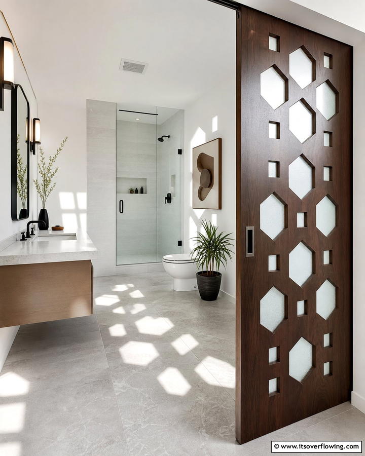 Pocket Door with Geometric Cutouts for a Contemporary Twist - 20 Bathroom Pocket Door Ideas for Modern Homes