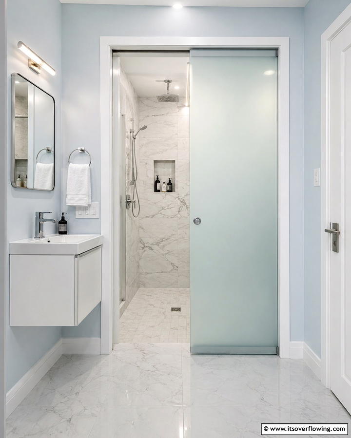 Pocket Doors for Better Flow - 25 Small Bathroom Walk-in Shower Ideas for Compact Spaces