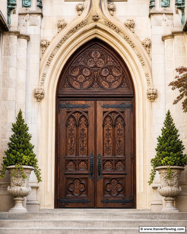 Pointed Arch with Carvings - 20 Gothic Front Door Ideas to Enhance Your Home