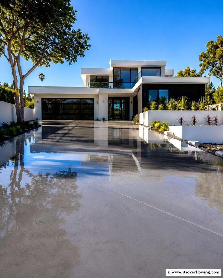 Polished Concrete Driveway - 30 Durable Concrete Driveway Designs to Enhance Curb Appeal